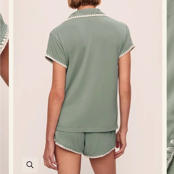 Eberjey Frida TENCEL™ Modal Shortie Short PJ Set Eucalyptus/Ivory Large - Picture 2 of 6